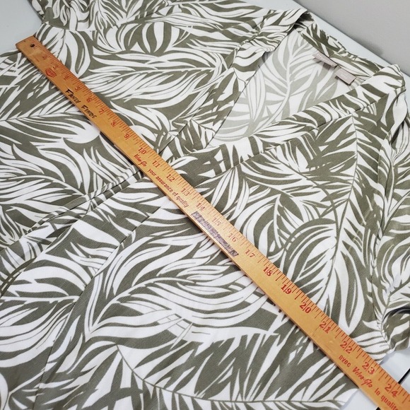 Chicos Travelers Women Leaf Cardigan Size 3 US 16 18 White Green Slinky Stretchy - Picture 9 of 12